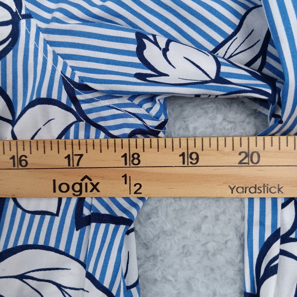 Talbots Button Front Non-Iron Shirt Woman 8P Blue Floral Striped ID5134 - Picture 5 of 7